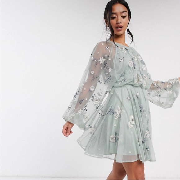 ASOS EDITION Petite Floral Beaded Mesh Dress Size: 4 - Picture 17 of 17